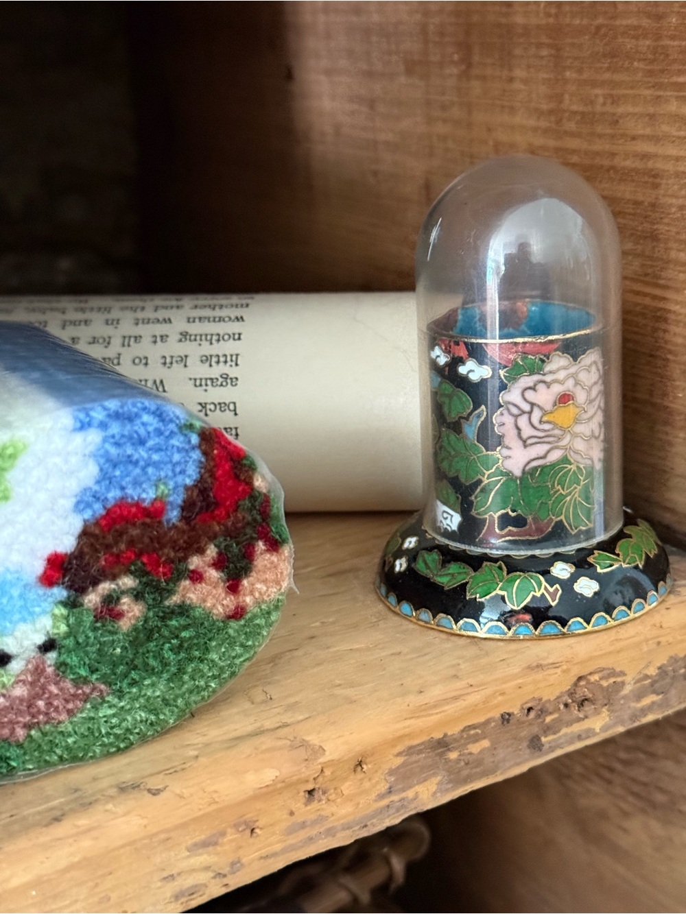 Vintage Asian Style Cloisonné Mini Vase with Plastic Mini Cloche